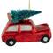 Station Wagon with Tree Glass Christmas Ornament - 3.5" - Red
